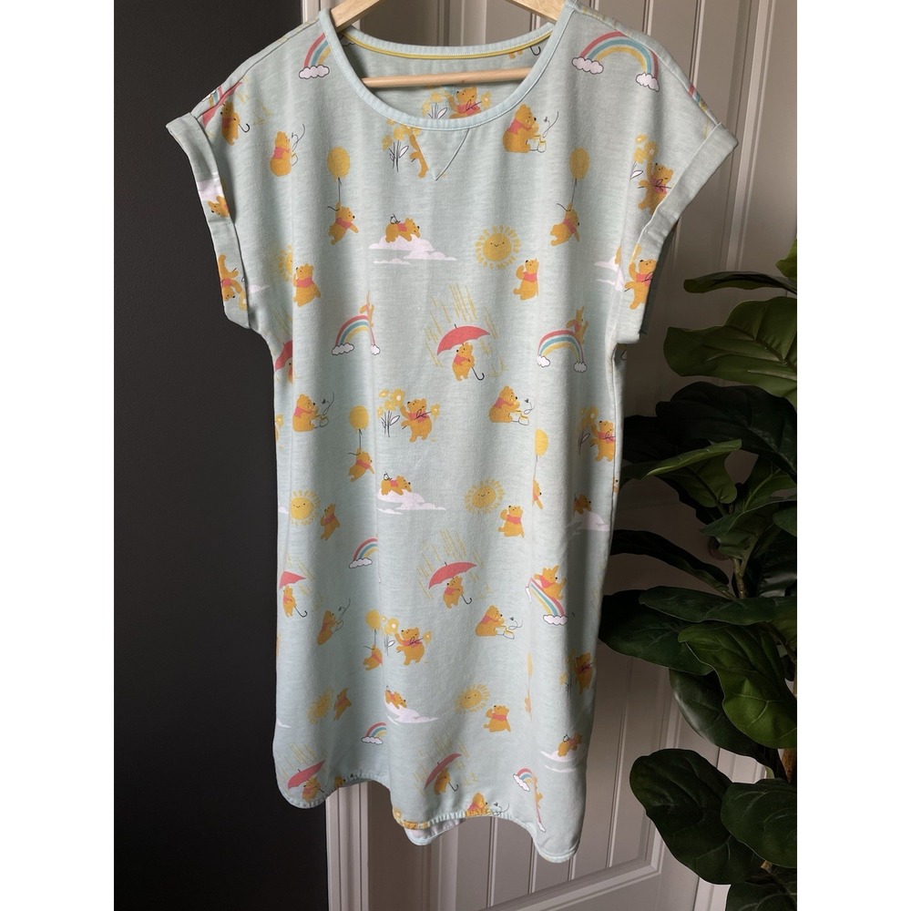 Disney Winnie the Pooh Sleepshirt Light Blue/Mint M/L Short Sleeve FLAW See desc